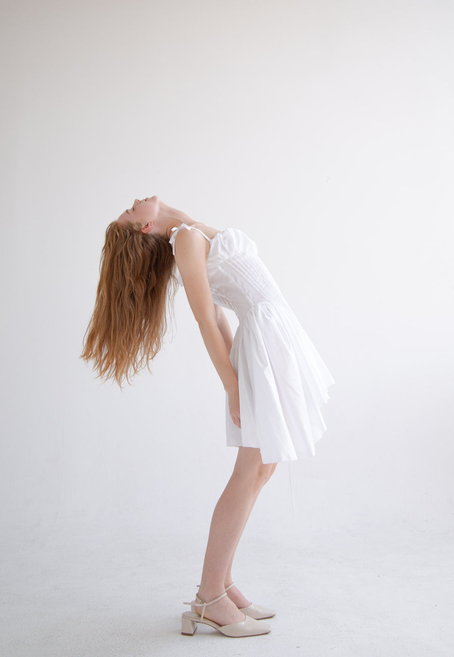 Pleated Flared Dress in White