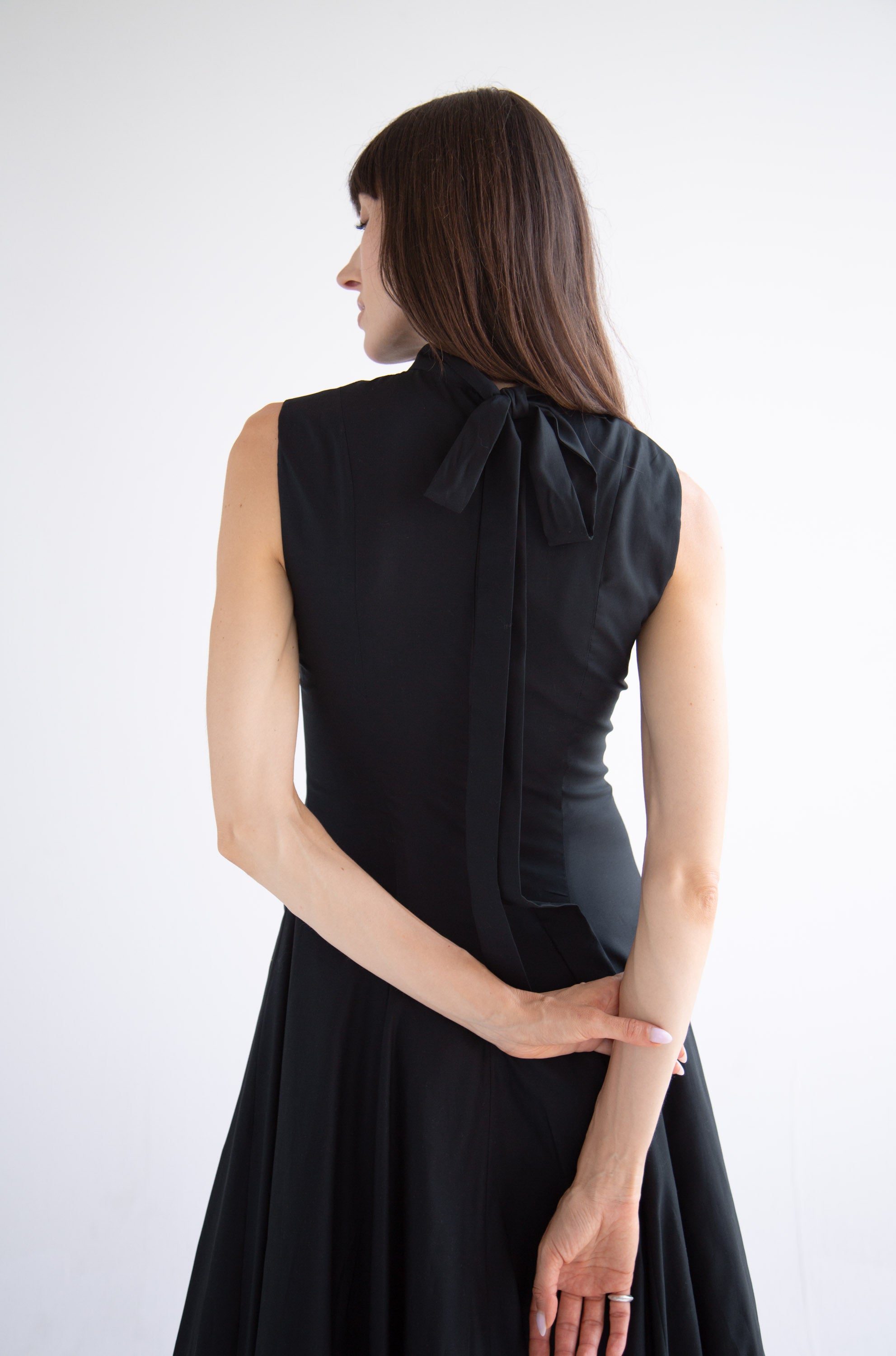 Bow Neck Bubble Dress in Black