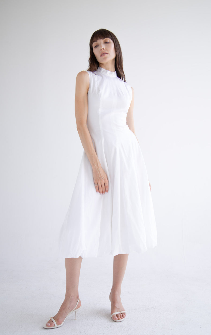 Bow Neck Bubble Dress in White