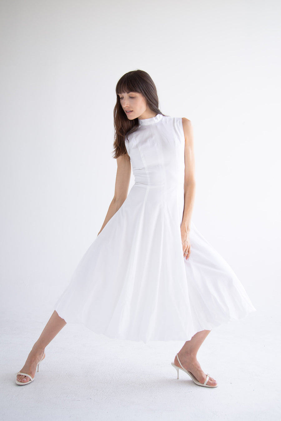 Bow Neck Bubble Dress in White