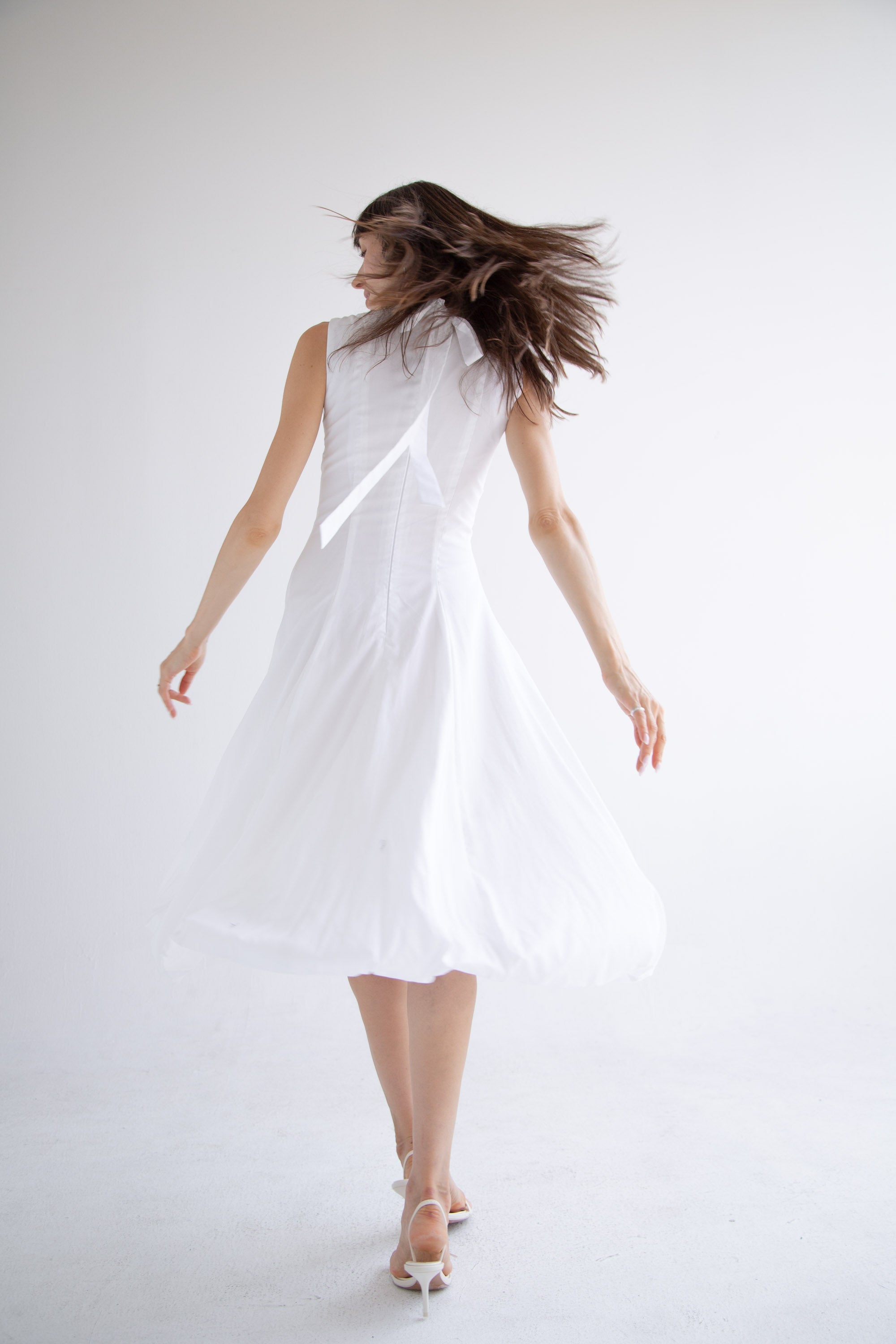 Bow Neck Bubble Dress in White