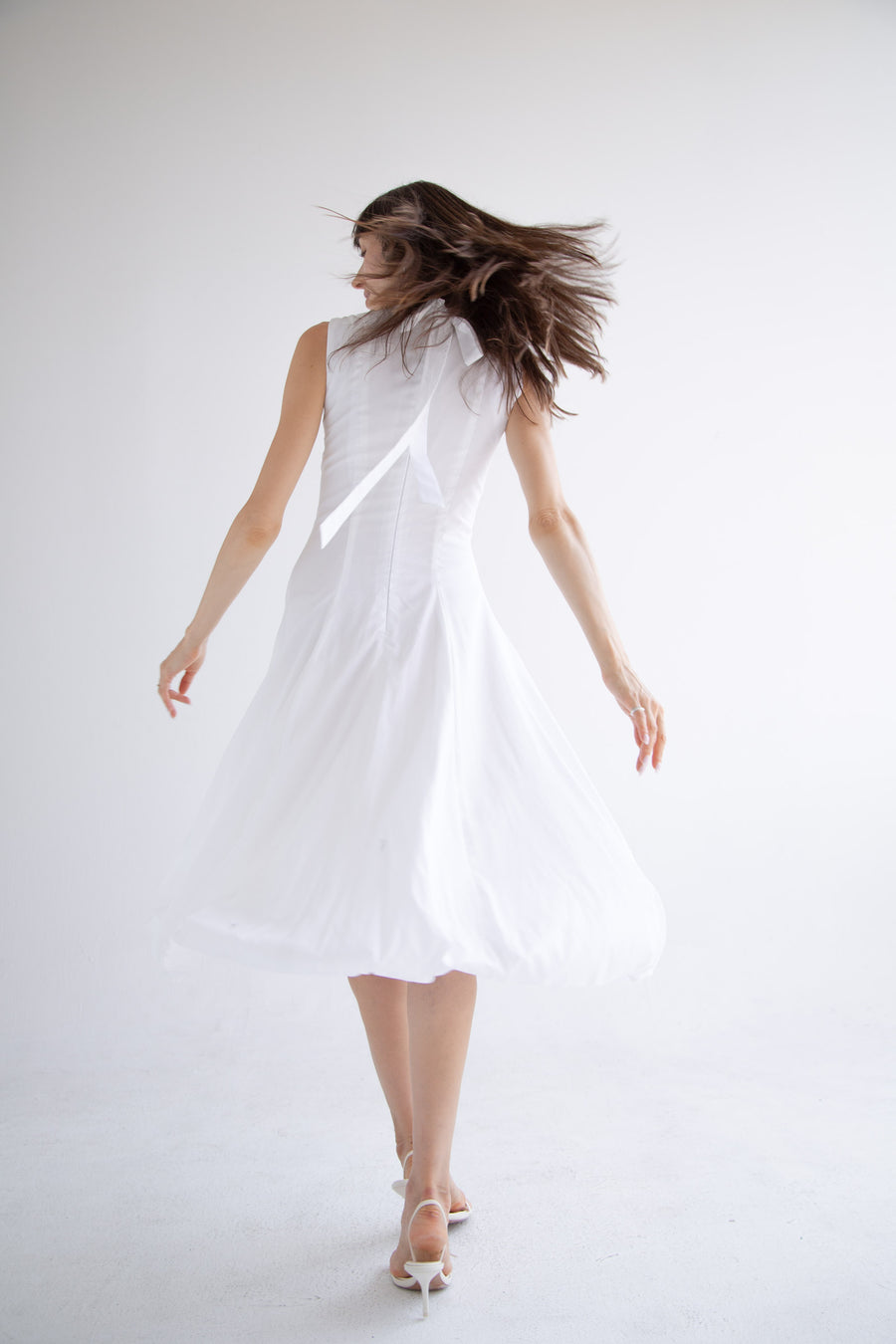 Bow Neck Bubble Dress in White