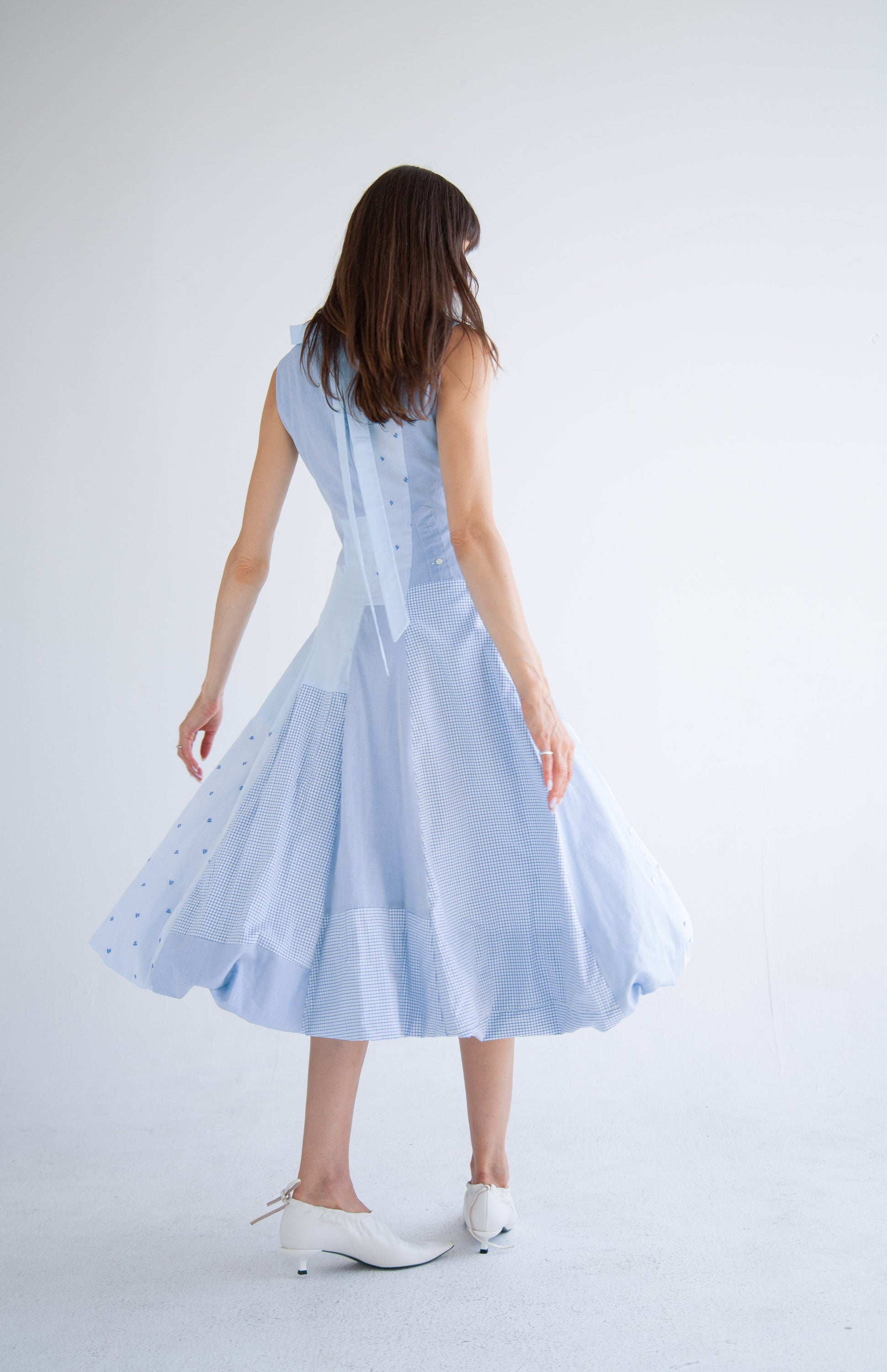 Bow Neck Bubble Dress in Blue