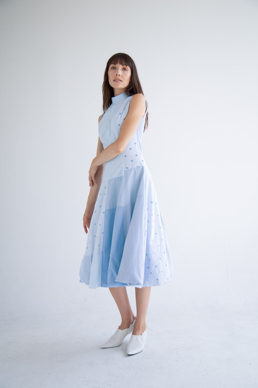 Bow Neck Bubble Dress in Blue