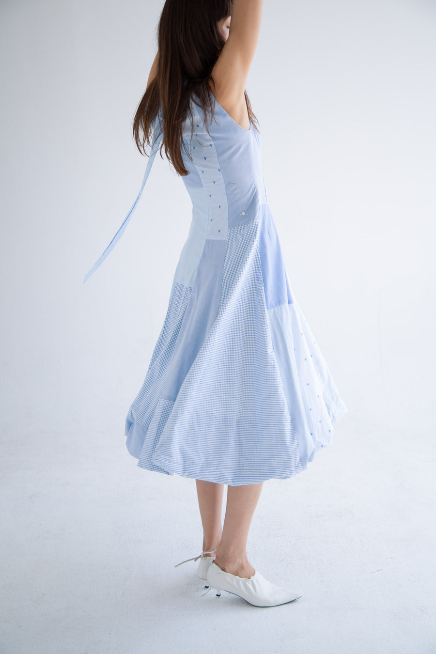 Bow Neck Bubble Dress in Blue