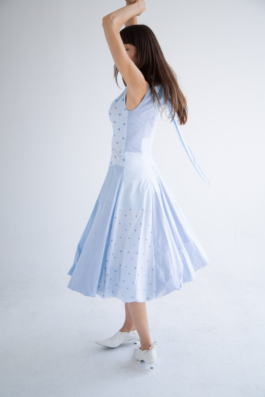 Bow Neck Bubble Dress in Blue