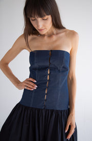Long Button Detail Bubble Dress in Denim