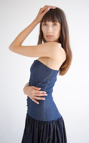 Long Button Detail Bubble Dress in Denim
