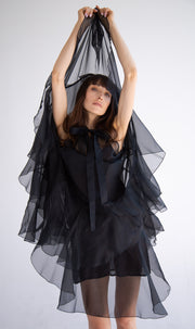 Silk Layered Maxi Dress in Black