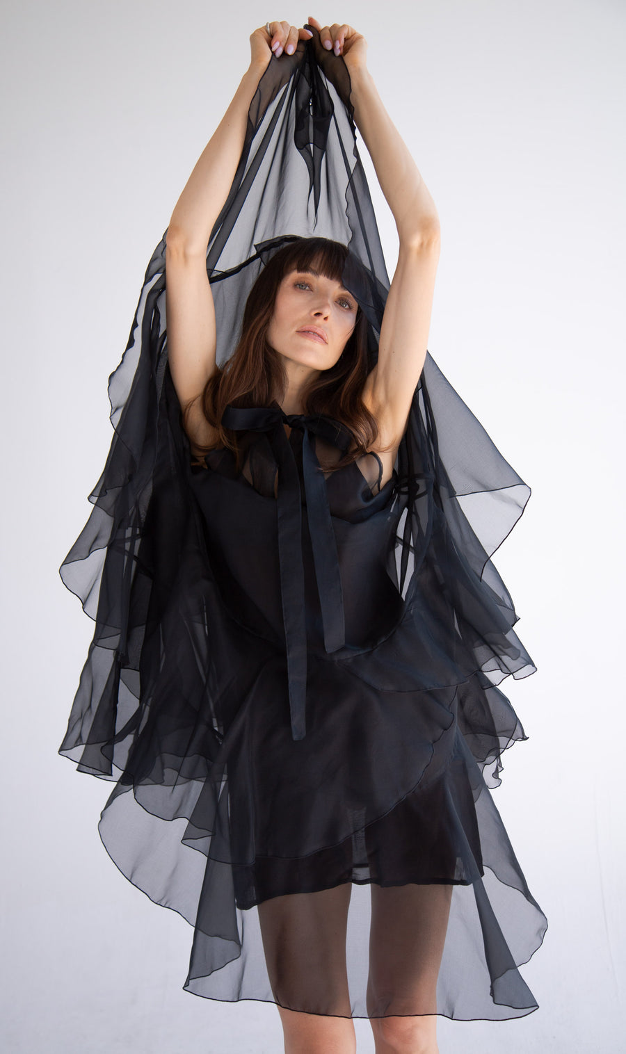 Silk Layered Maxi Dress in Black