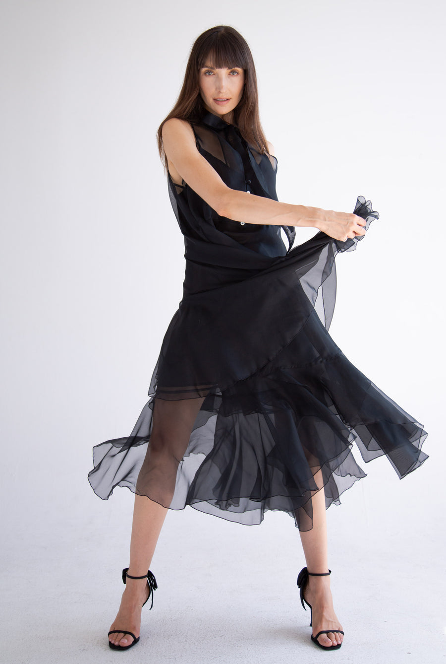 Silk Layered Maxi Dress in Black