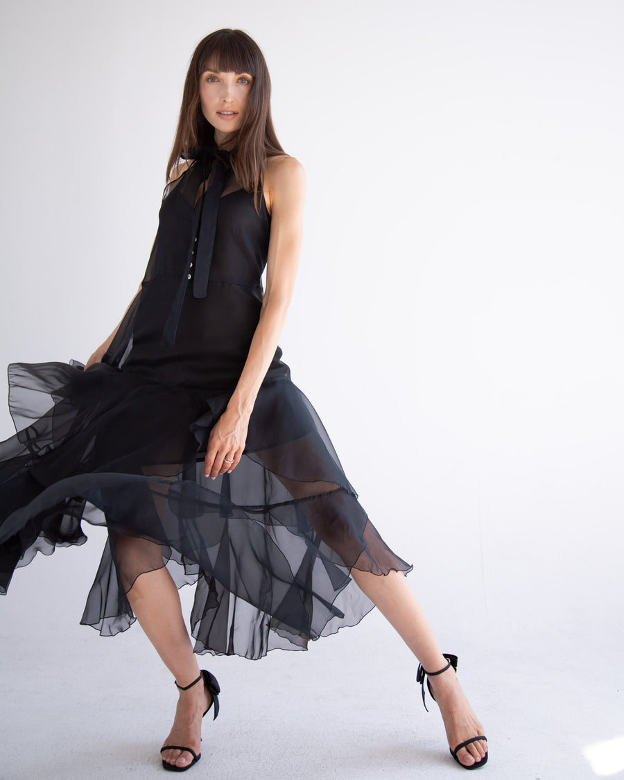 Silk Layered Maxi Dress in Black