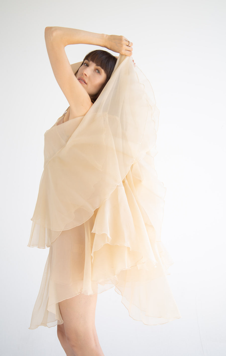 Silk Layered Maxi Dress in Beige
