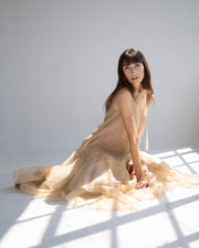 Silk Layered Maxi Dress in Beige