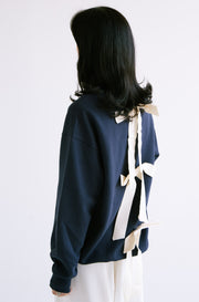 Pullover Sweatshirt with Bows in Navy