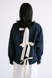 Pullover Sweatshirt with Bows in Navy