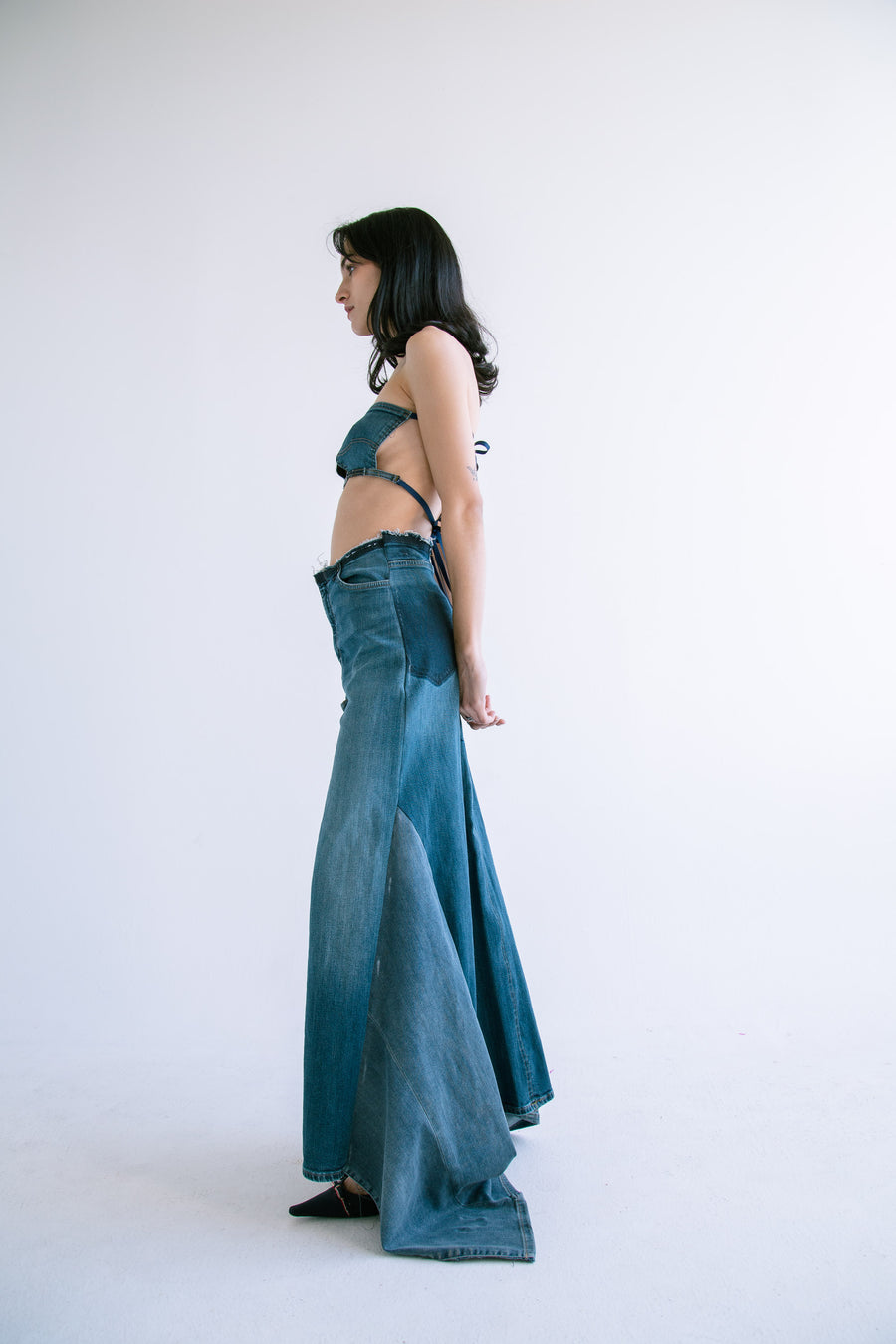 Denim Patchwork Maxi Skirt