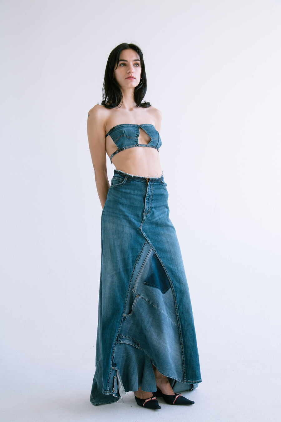 Denim Patchwork Maxi Skirt