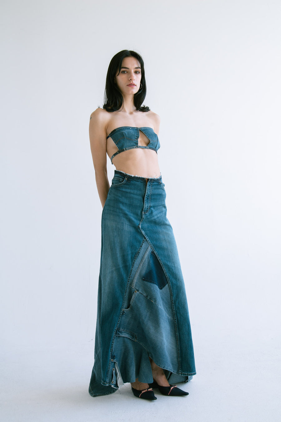 Denim Patchwork Maxi Skirt