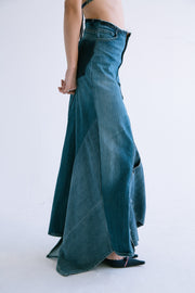 Denim Patchwork Maxi Skirt