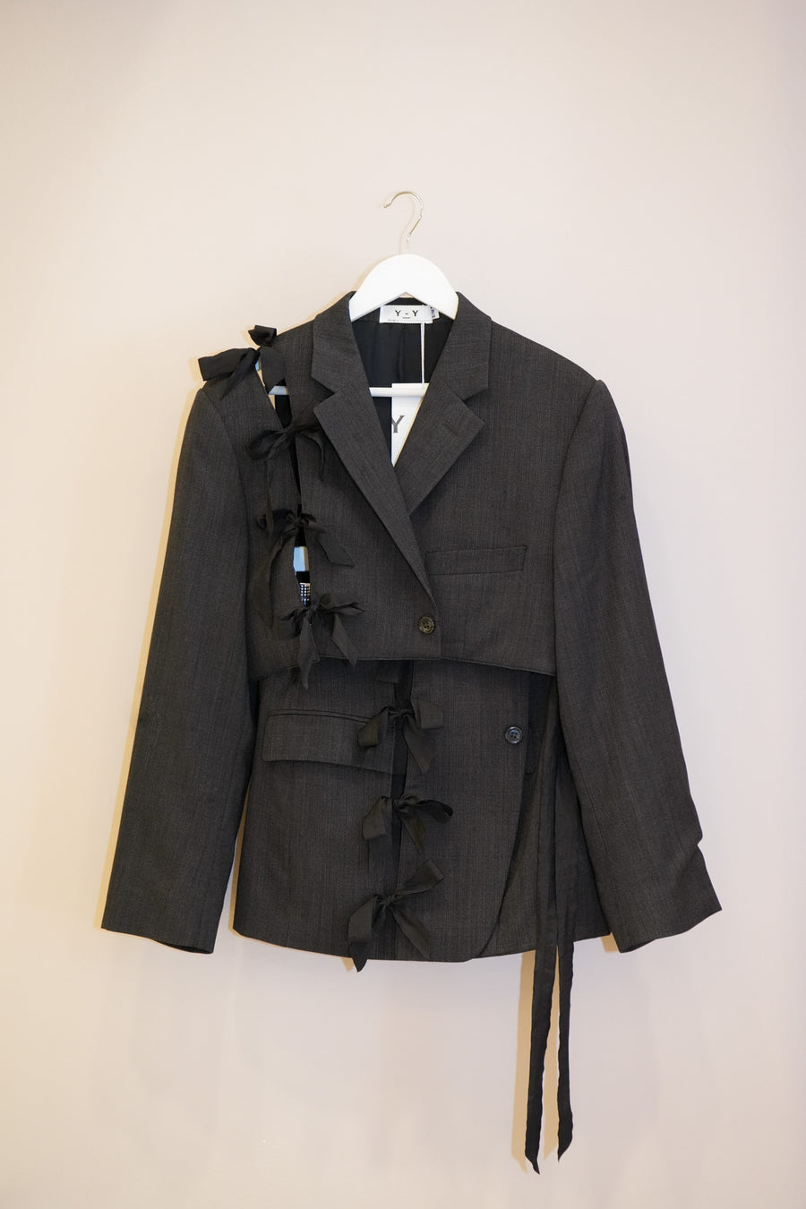 Shoulder Cut-Out Crop Blazer Set Black