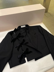 Shoulder Cut-Out Crop Blazer Set in Black