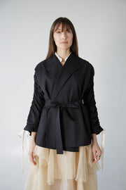Gathered Sleeve Wool Blazer