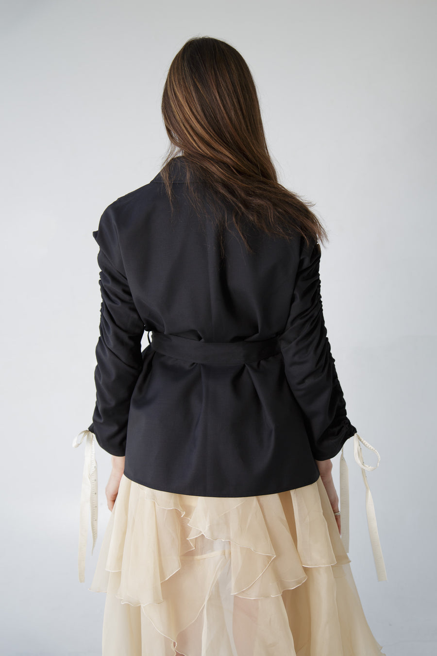 Gathered Sleeve Wool Blazer