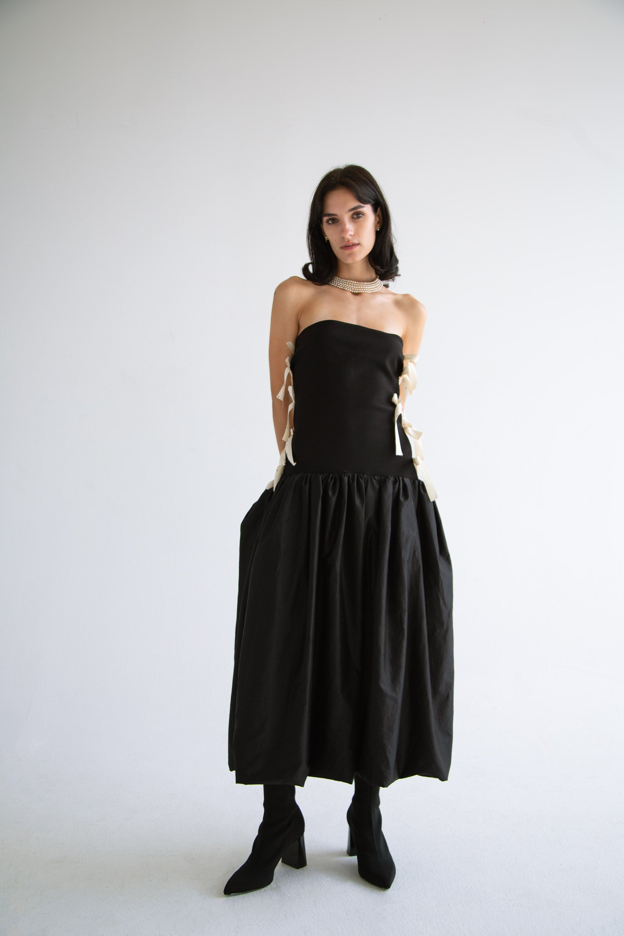 Side Bows Cut-Out Dress in Black