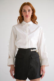 Long Sleeve Shirt with Bows in White