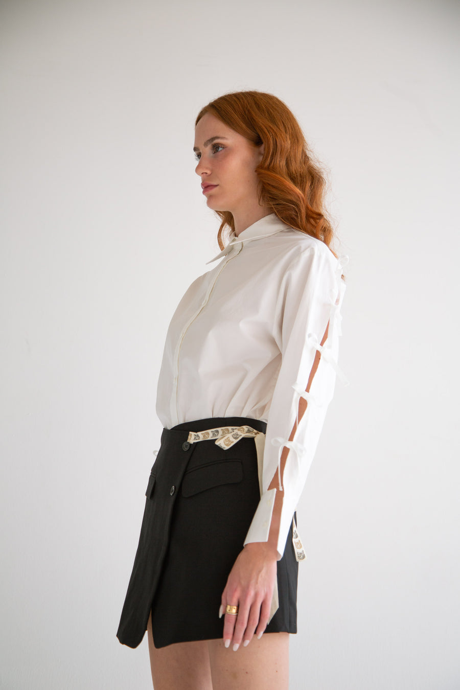 Long Sleeve Shirt with Bows in White