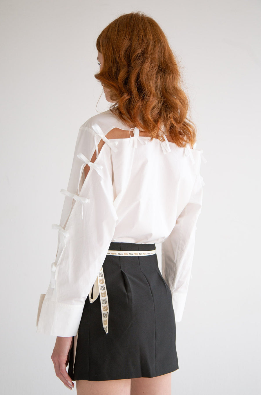 Long Sleeve Shirt with Bows in White
