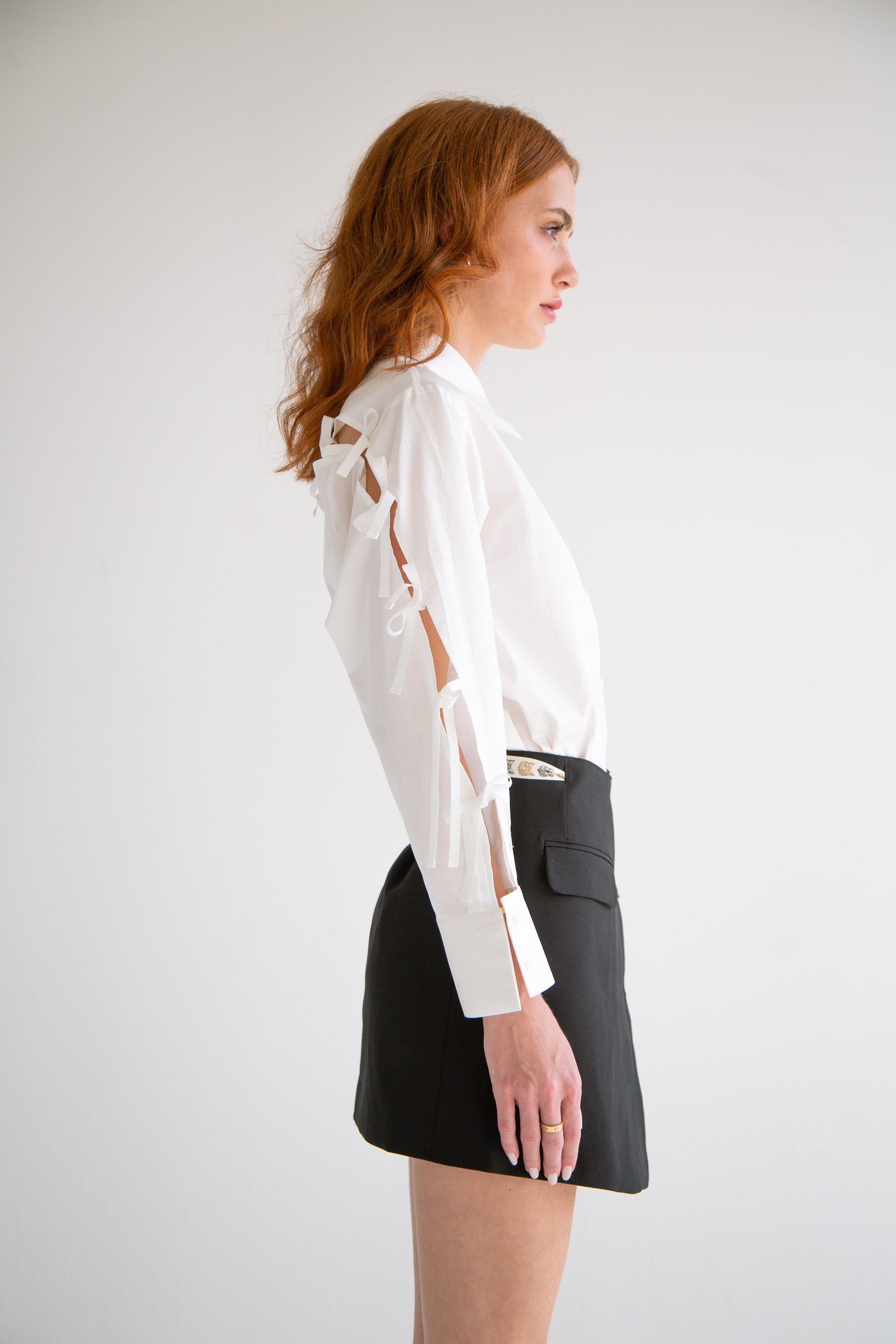 Long Sleeve Shirt with Bows in White – Y-Y New York