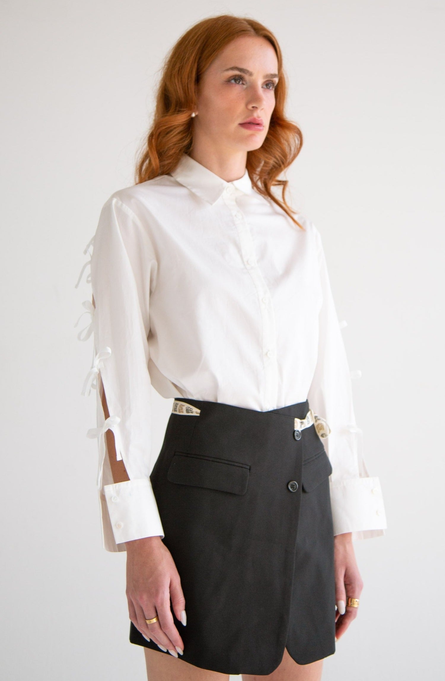 Long Sleeve Shirt with Bows in White