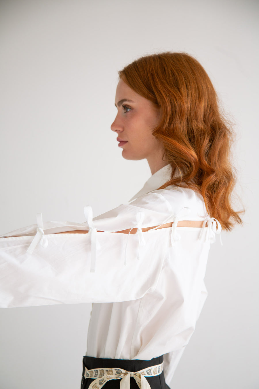 Long Sleeve Shirt with Bows in White