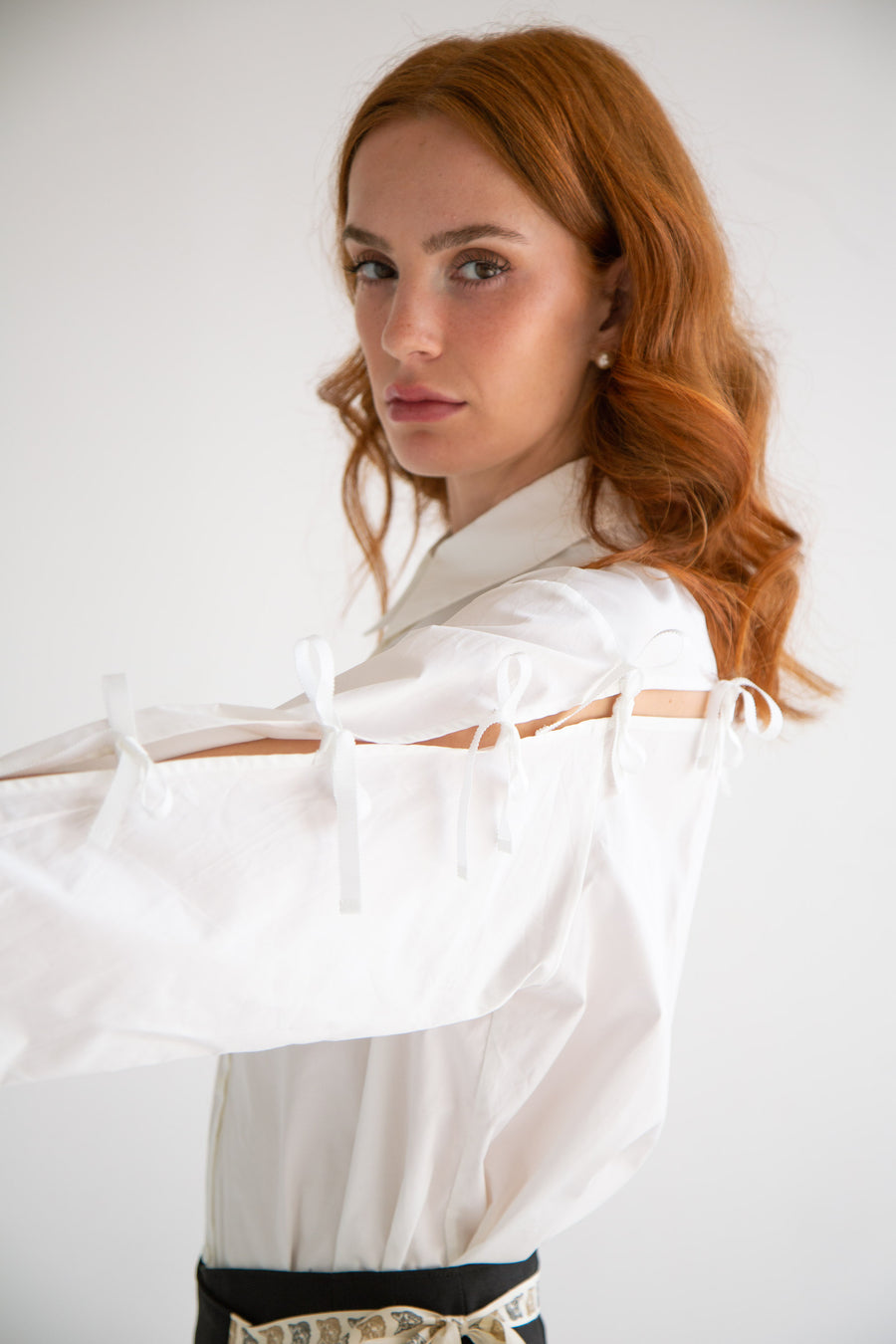 Long Sleeve Shirt with Bows in White