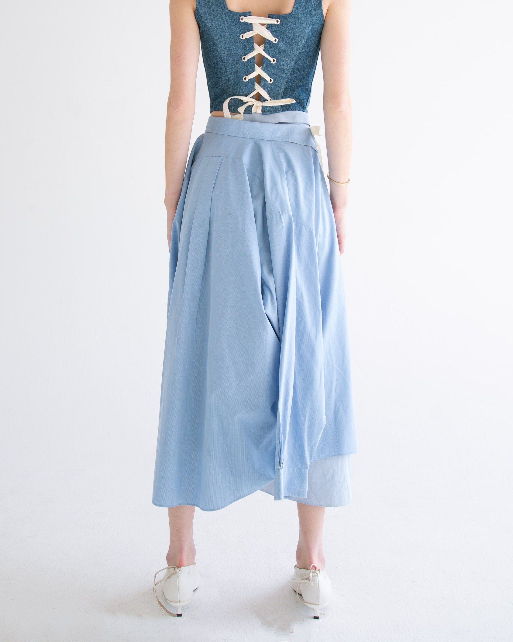 Y's BUTTON DESIGN RAPPED SKIRT グレー1 Wrap Shirt Skirt in Blue – Y-Y New York