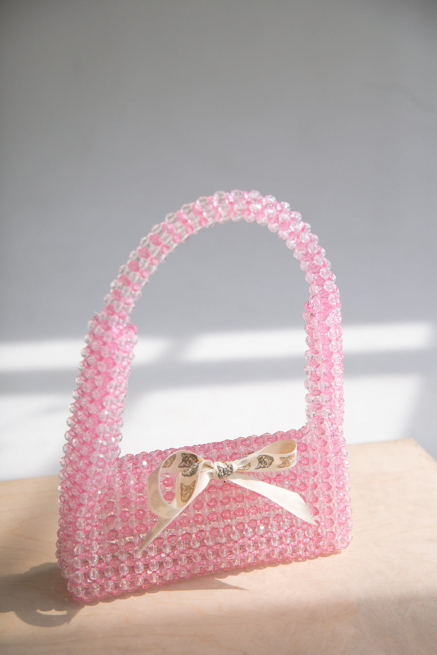 Beaded Baguette Bag in Pink