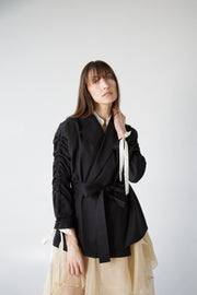 Gathered Sleeve Wool Blazer