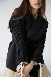 Gathered Sleeve Wool Blazer