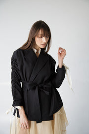 Gathered Sleeve Wool Blazer