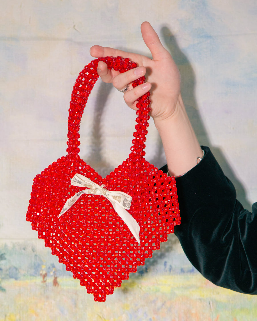 Beaded Heart Bag in Red