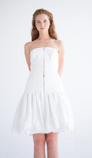 Short Button Detail Bubble Dress in White