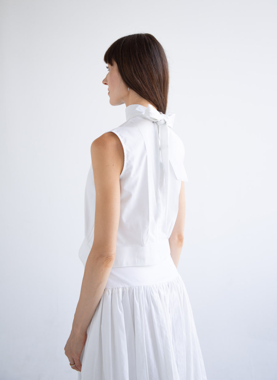 Bow Sleeveless Top in White