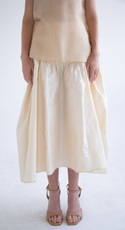 Taffeta Pleated Skirt in Beige