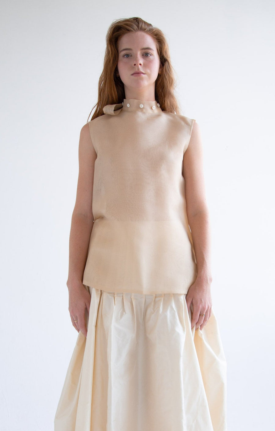 Silk Button Detail Blouse in Beige