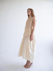 Taffeta Pleated Skirt in Beige