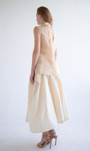 Taffeta Pleated Skirt in Beige