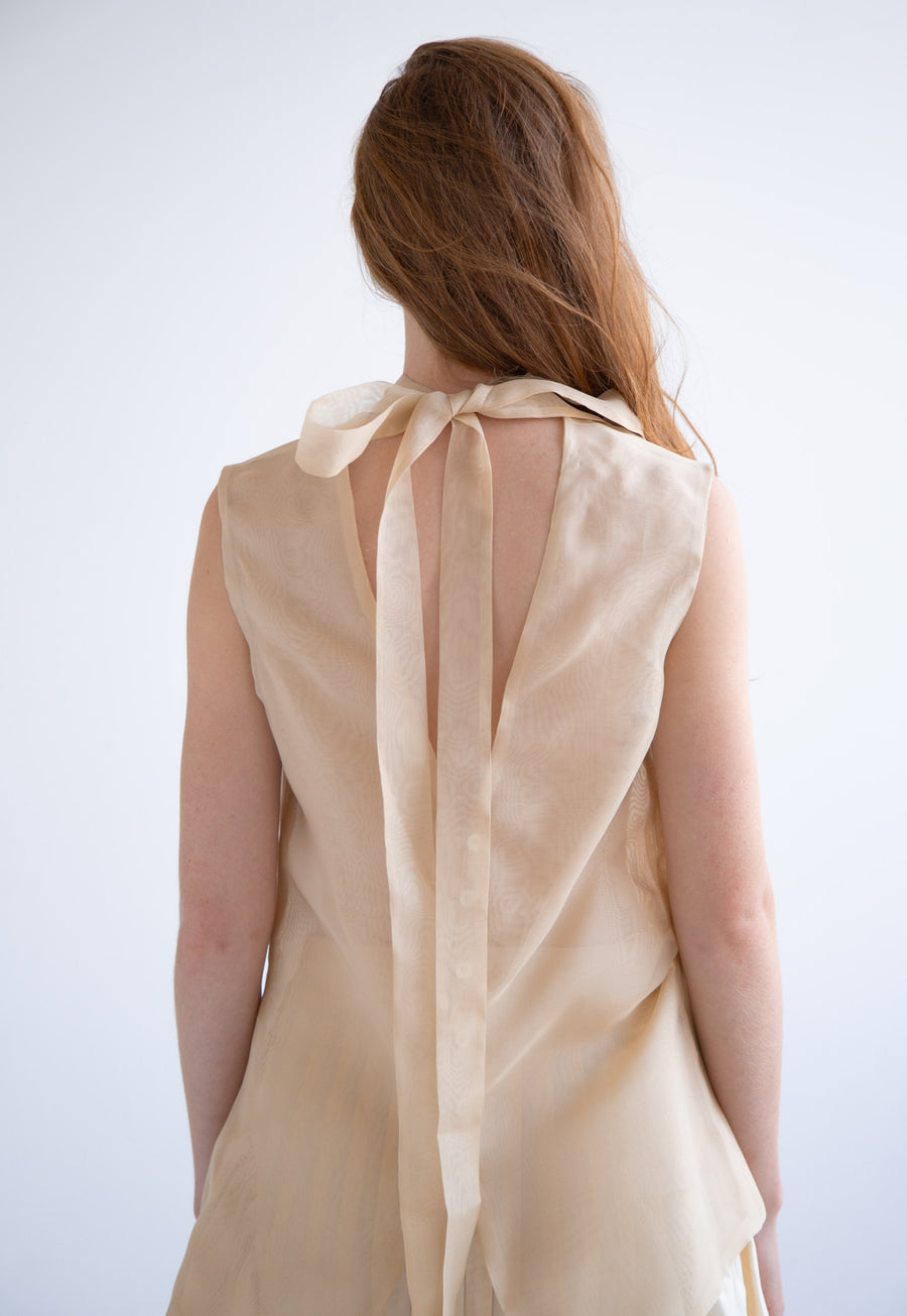 Silk Button Detail Blouse in Beige