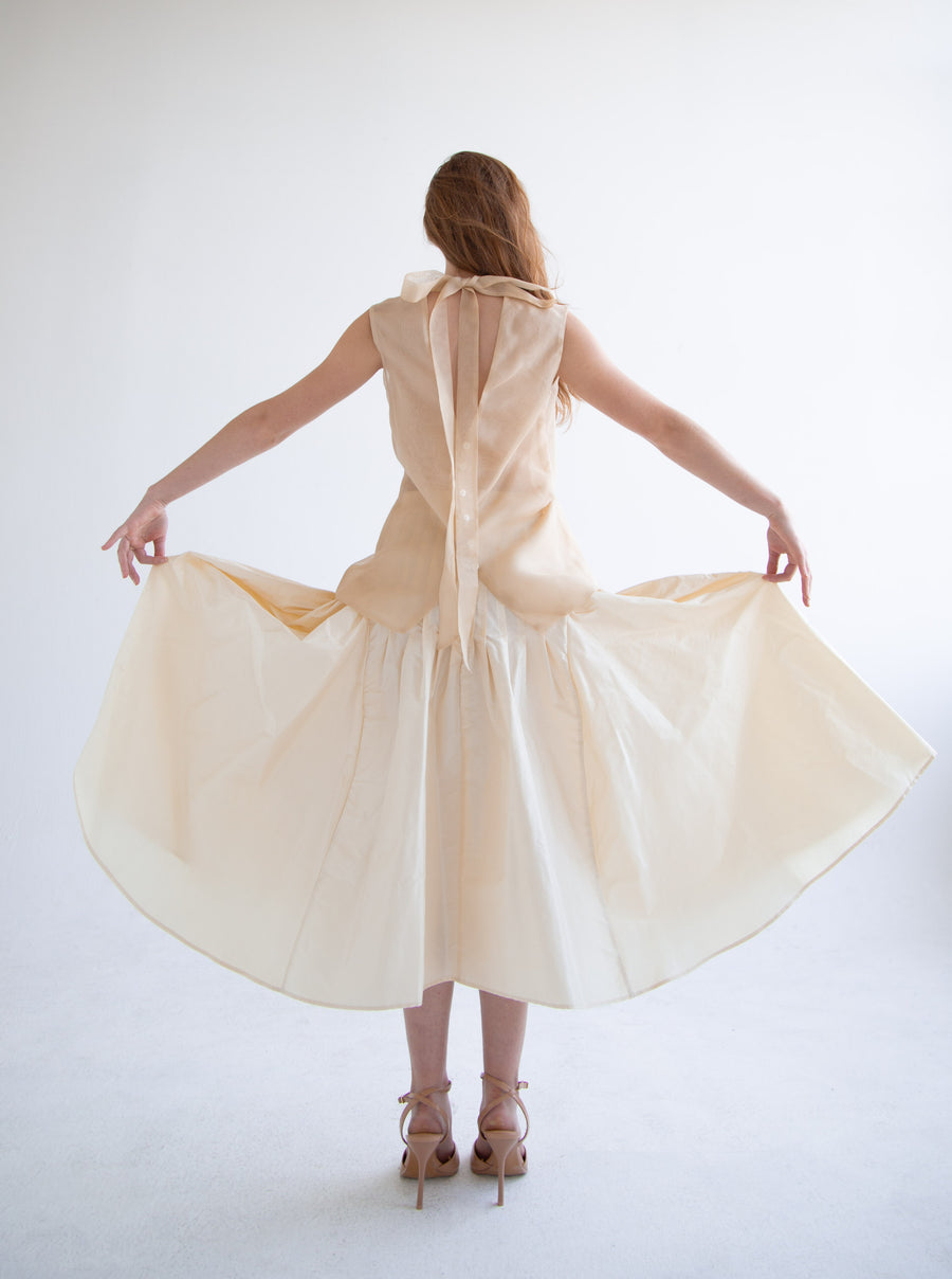 Taffeta Pleated Skirt in Beige